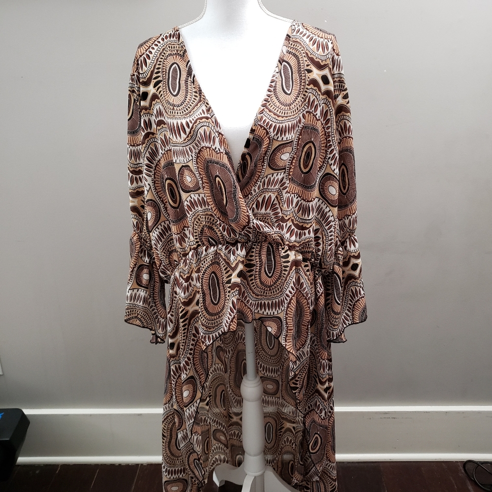 Ashley Stewart Faux Wrap High low Duster